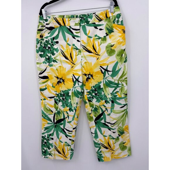 Jones New York Sport Tropical Floral Print Capri Crop Pant Green Yellow Size 12 - Picture 2 of 5